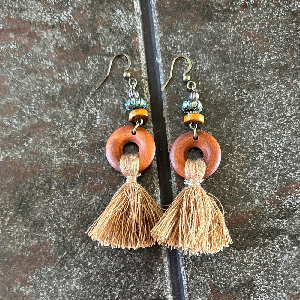 Bohemian Tassel Earrings in Tan and Brown